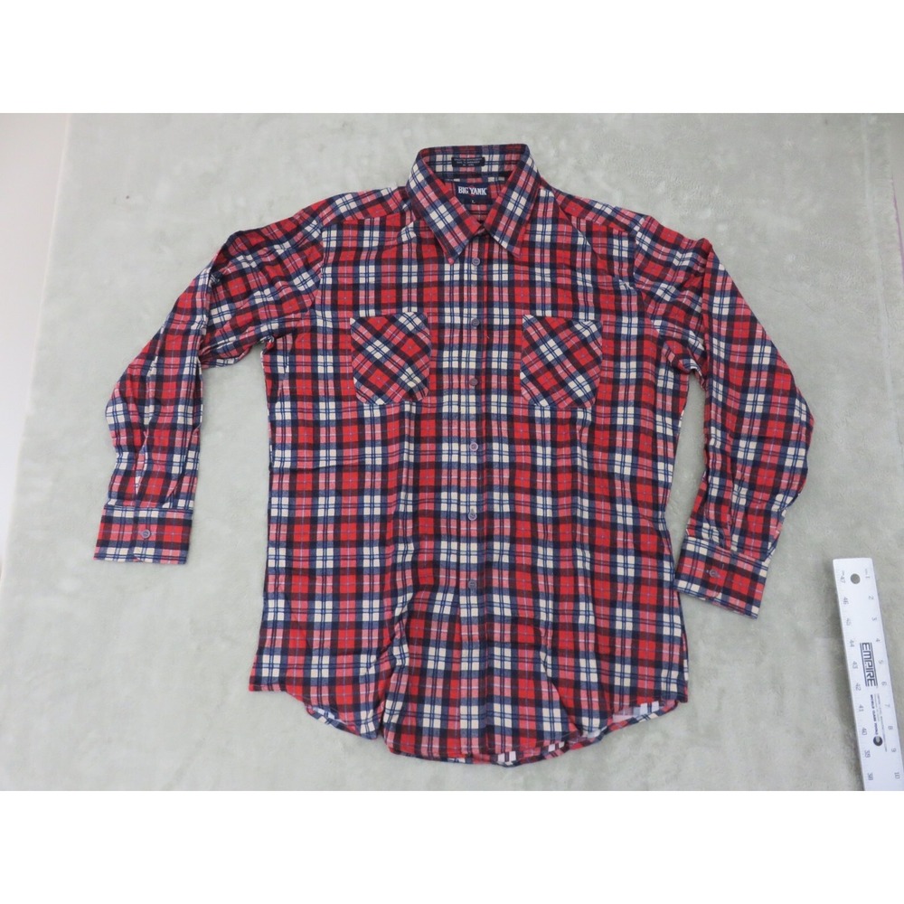 New Big Yank‎ Men's Red Plaid Flannel Button Up Casual Long Sleeve Shirt Size L